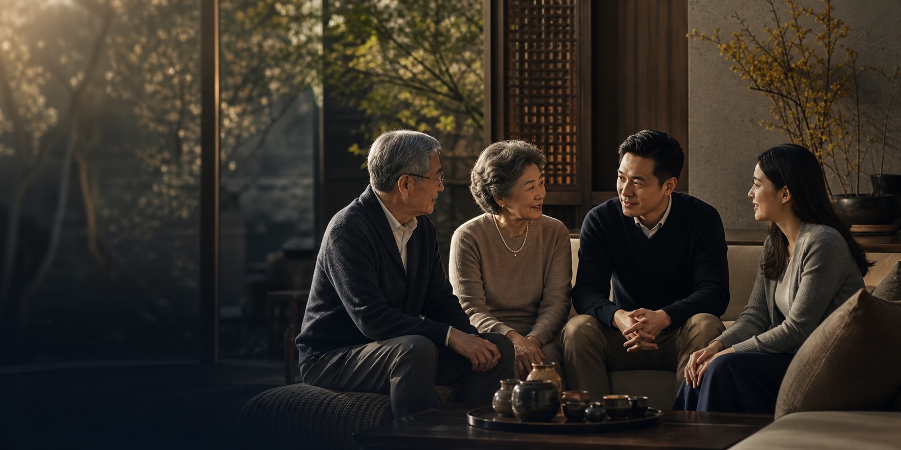 多代家族成员围坐交流,共同讨论家族未来